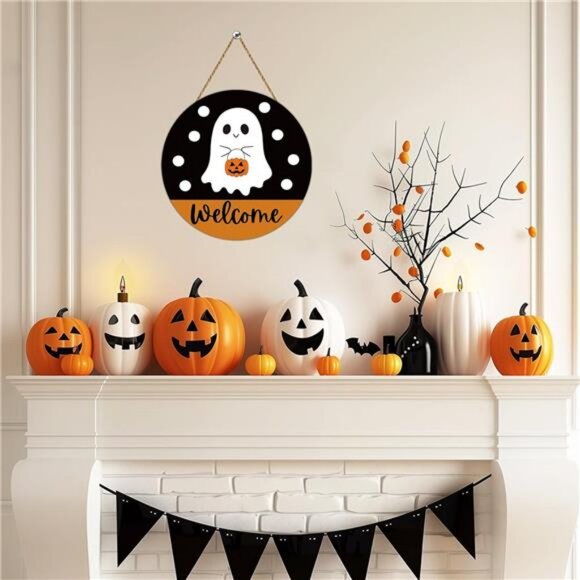 Halloween Decor Indoor Halloween Wreath Front Door Decorations Cute Ghost Decor - Picture 6 of 8